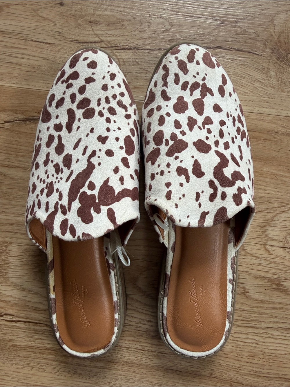 Universal Thread Brown and White Cowprint Slip-On Mules